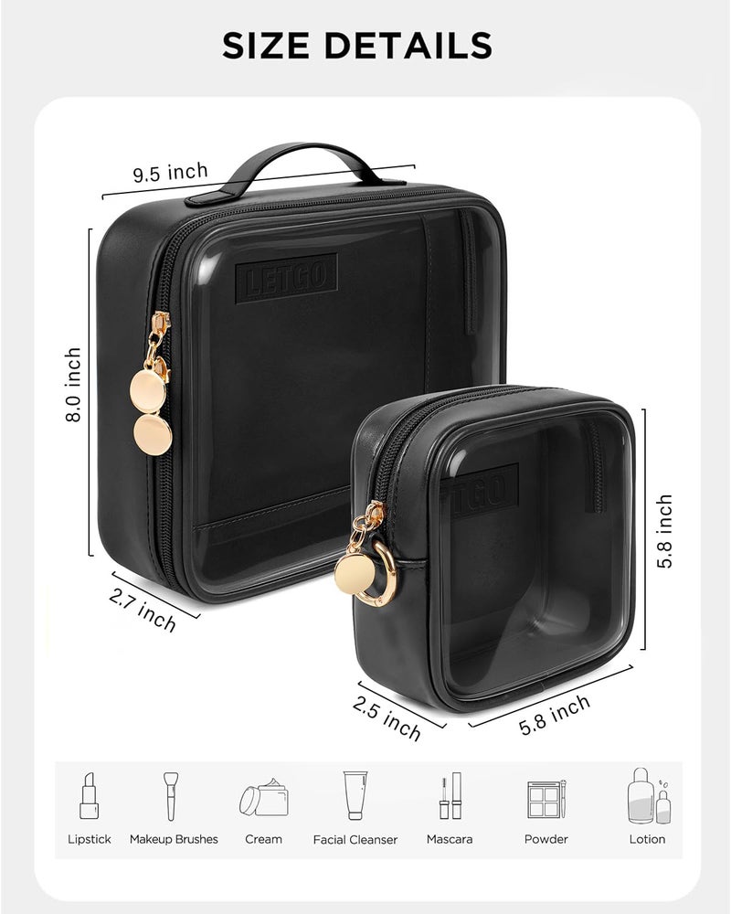 LETGO 2pcs Clear Toiletry Bag TSA Approved Travel Bag,Carry On for Travel,Airport Airline Accessories Compliant Bag,Quart Sized Makeup Cosmetic bag Women Men (Large+Mini Black) - Image 2